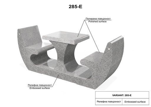 BUSINESS TABLE 285-E seat, table top polished, sides exposed aggregate